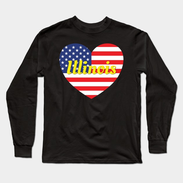 Illinois American Flag Heart Long Sleeve T-Shirt by DPattonPD
